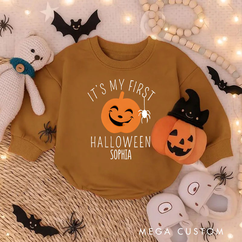 Personalized My First Halloween Happy Pumpkin Baby Bodysuit Gift for New Baby