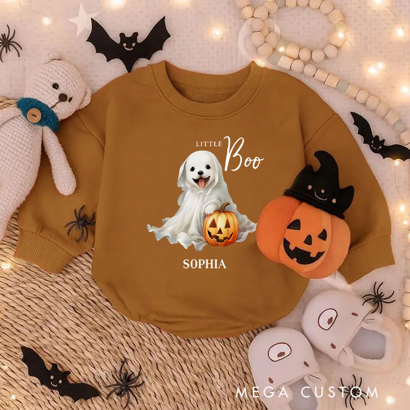 Personalized Little Boo Cute Halloween Ghost Puppy Baby Bodysuit