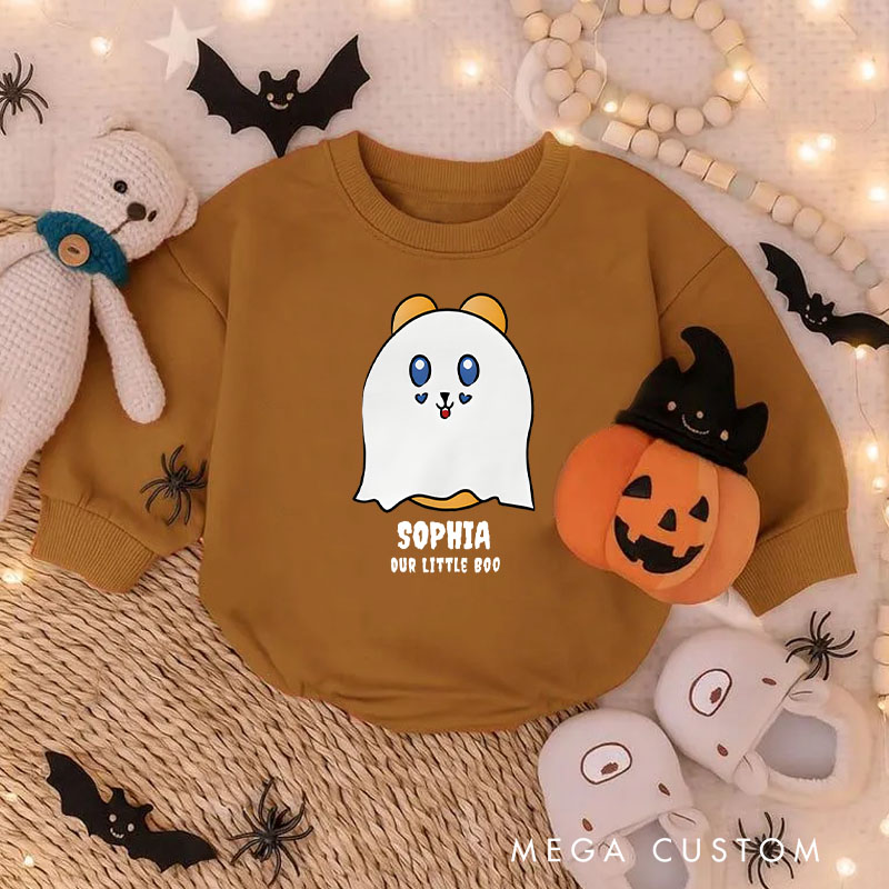 Personalized Cute Ghost Halloween Baby Bodysuit with Adorable Custom Name