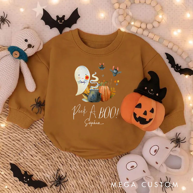 Personalized Peek a Boo Little Ghost Halloween Baby Bodysuit