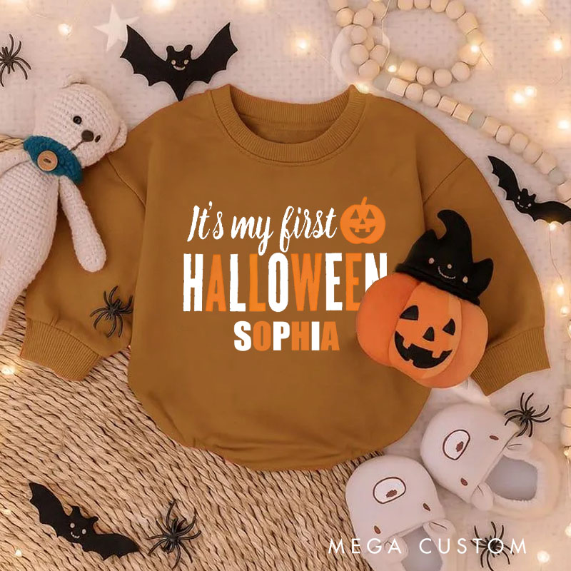 Personalized Modern Orange and Black My First Halloween Baby Bodysuit