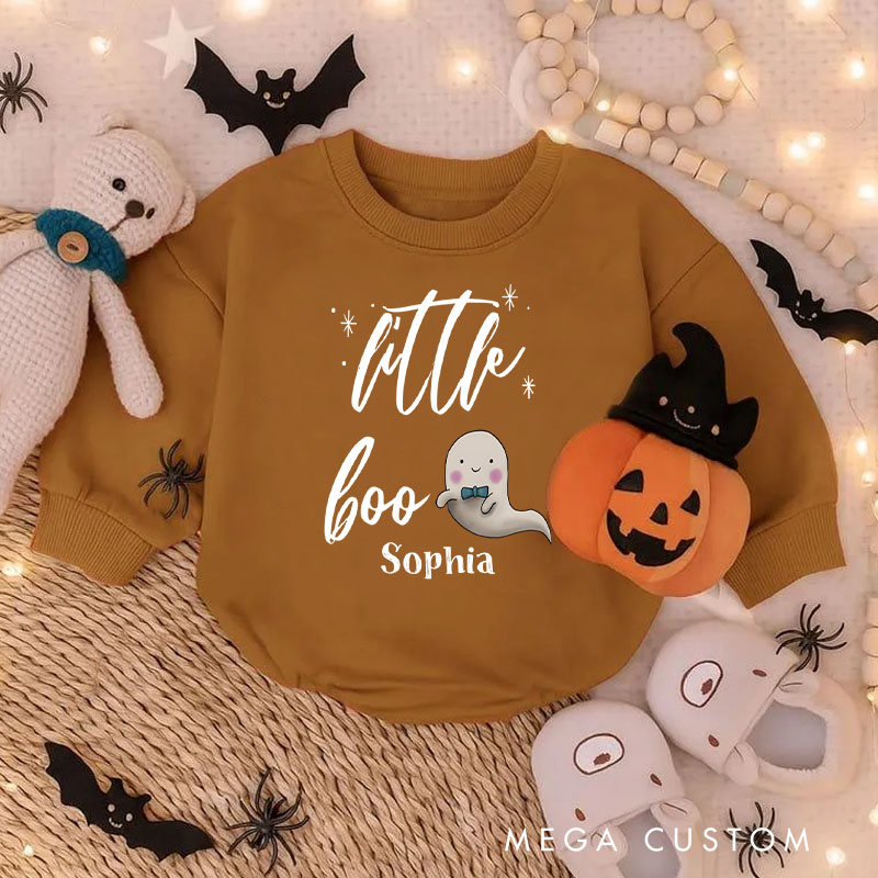 Personalized Little Boo Baby Bodysuit with Cute Ghost and Stars for a Sweet Halloween Outfit