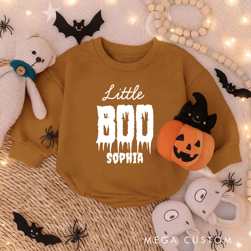 Personalized Little Boo Baby Bodysuit Perfect for Spooky Halloween Celebrations