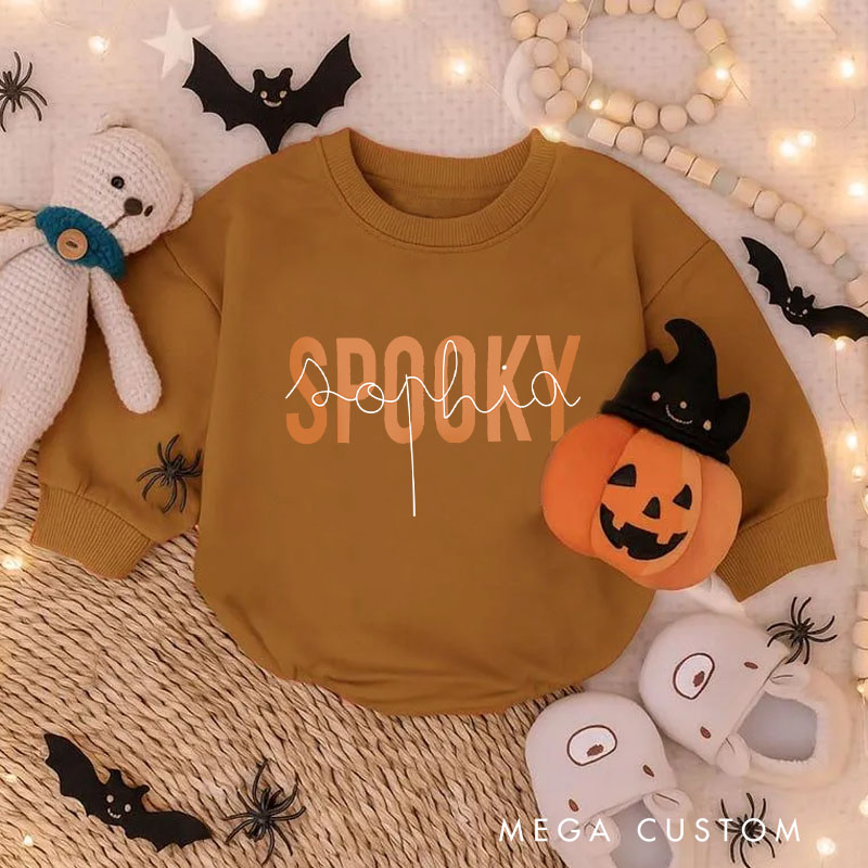 Personalized Retro Burnt Orange Spooky Season Halloween Fall Baby Bodysuit