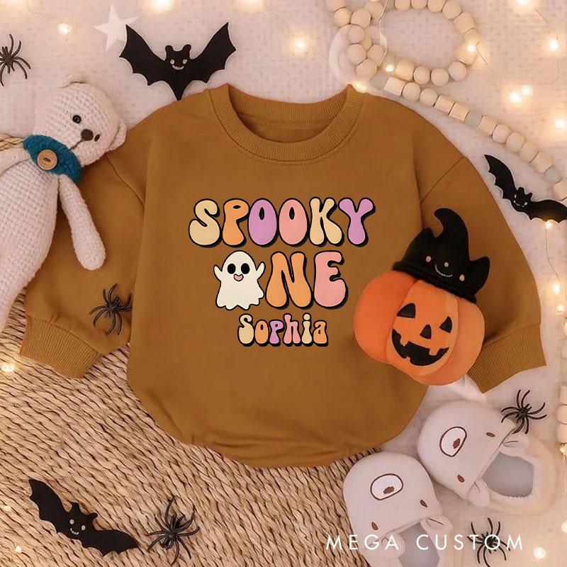 Personalized Spooky One Baby Bodysuit with Colorful Lettering and Ghost for First Halloween Fun