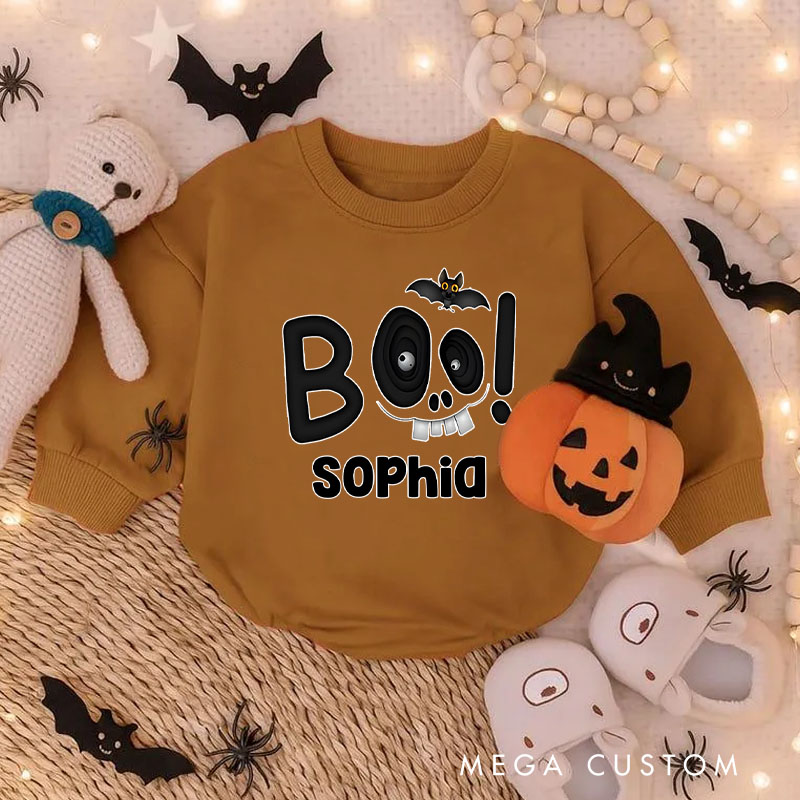 Personalized Boo Baby Bodysuit with Bold Text and Cute Bat Perfect for Spooky Celebrations
