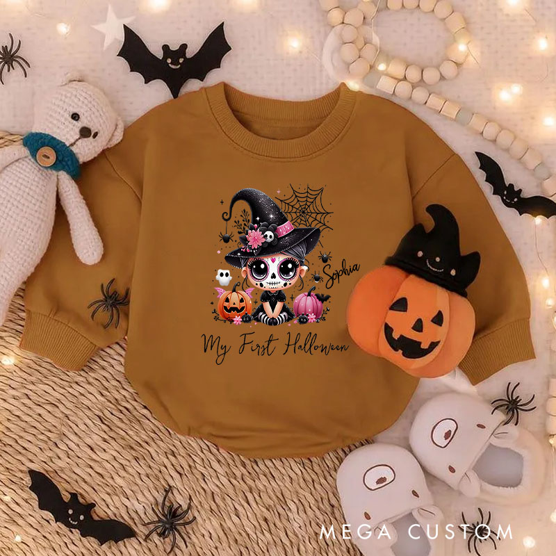 Personalized My First Halloween Baby Sugar Skull Baby Bodysuit