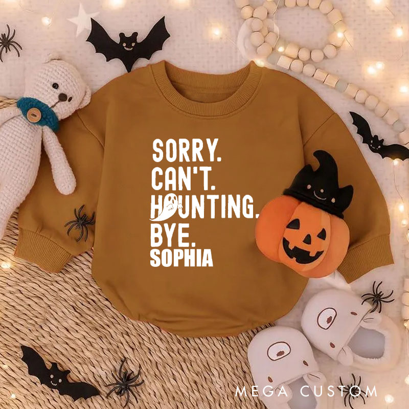 Personalized Sorry Can't Haunting Bye Baby Bodysuit with Playful Halloween Ghost Message
