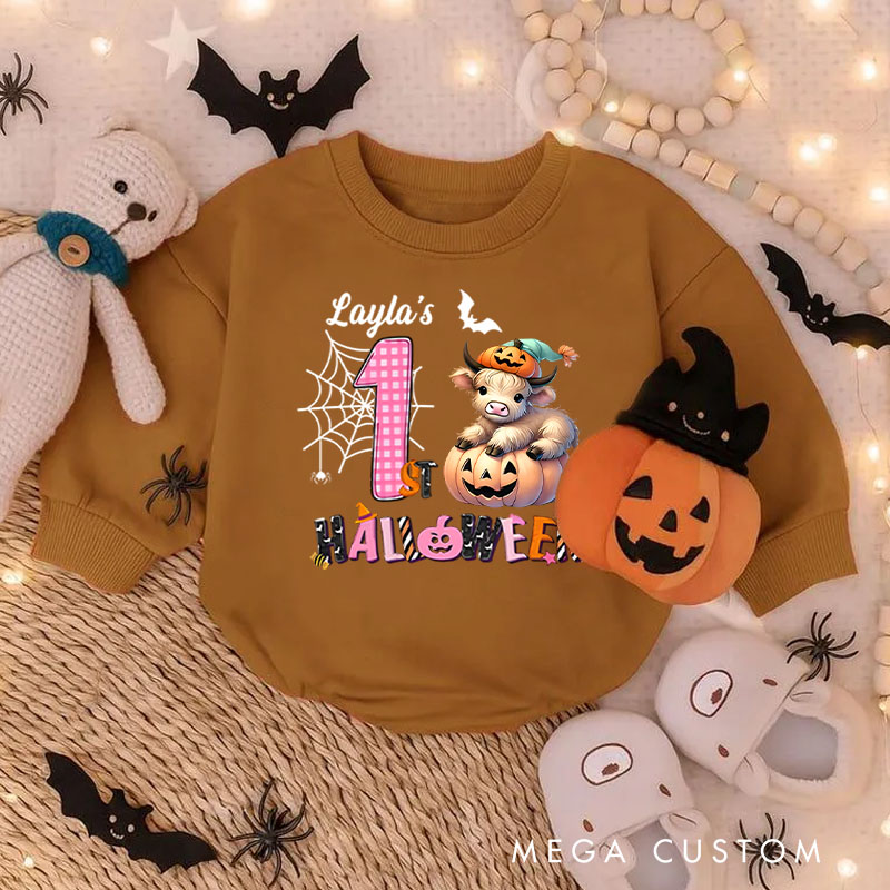 Personalized Spider Web and Pumpkin Design for Baby's First Halloween Celebration Baby Bodysuit Baby Gifts