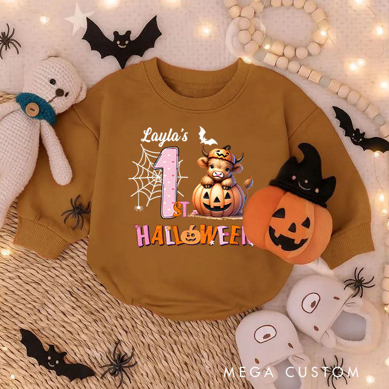 Personalized Spider Web and Pumpkin Design for Baby's First Halloween Celebration Baby Bodysuit Gift for New Baby