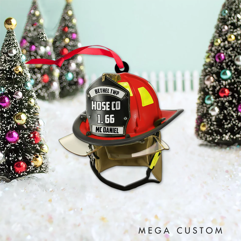 Personalized Firefighter Helmet Christmas Acrylic Ornament Gift for Firefighters
