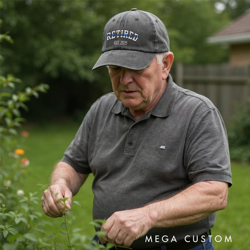Personalized Retired Police Embroidered Baseball Cap with Thin Blue Line Design Retirement Year Thoughtful Gift for Retired Officers
