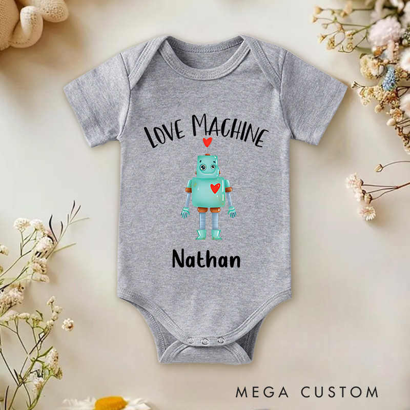 Personalized Love Machine Cute Robot with Heart Baby Onesie Baby Shower Gift