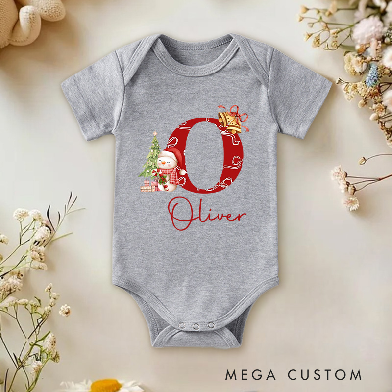 Personalized Christmas Surname Alphabet Baby Onesie Gift for New Baby