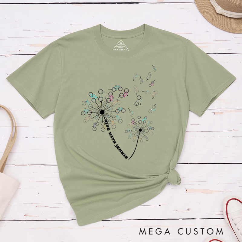 Personalized Dandelion Bicycle T-Shirt with Wheels as Seeds for Outdoor Adventures Riding Cycling Biking Enthusiasts
