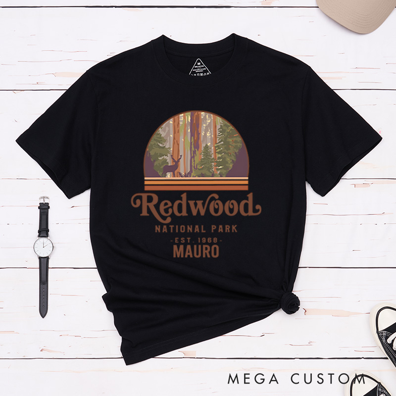 Personalized Redwood National Park T-Shirt Retro Camping Hiking Travel Shirt Gift for Nature Outdoors