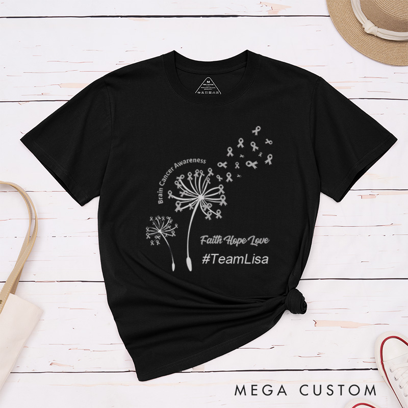 Personalized Brain Cancer Awareness Faith Hope Love Cancer Support T-Shirt