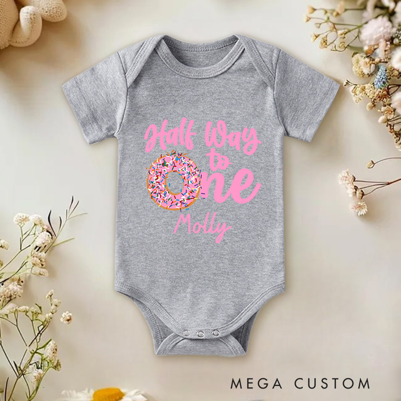 Personalized Half Way To One Baby Onesie Six Month Birthday Gift New Baby Gift