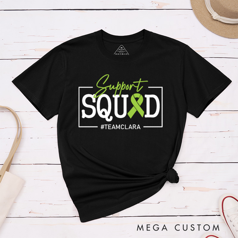 Personalized Lymphoma Cancer Awareness Lime Green Family Support Squad T-Shirt