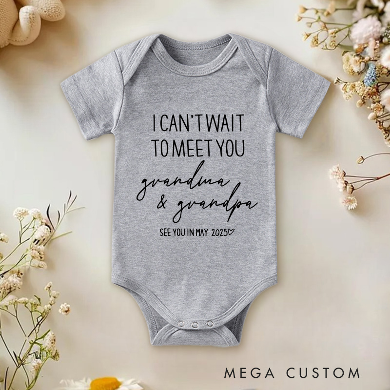 Personalized I Can't Wait to Meet You Grandpa and Grandma See You Soon Baby Onesie New Baby Gift