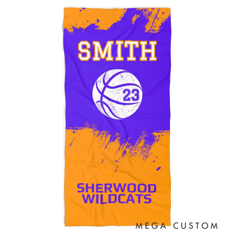 Personalized Basketball Beach Towel with Custom Name Number Team Name and Bold Design Perfect for Fans and Players