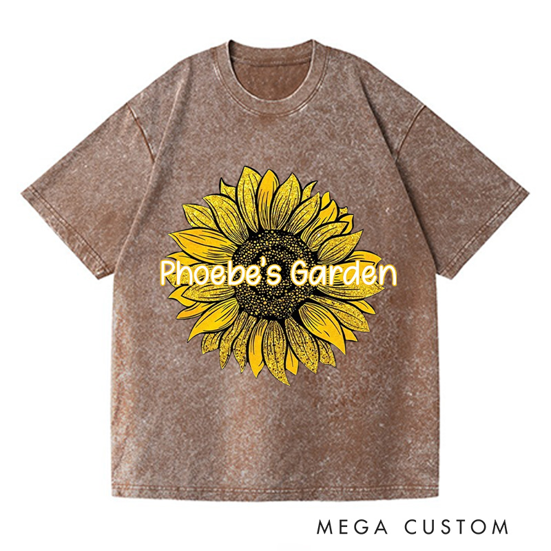 Personalized Sunflower Washed T-Shirts Plant Shirt Plant Lover Shirt Garden Shirt Gardener Shirt Gardening Lover Gift Garden Gift