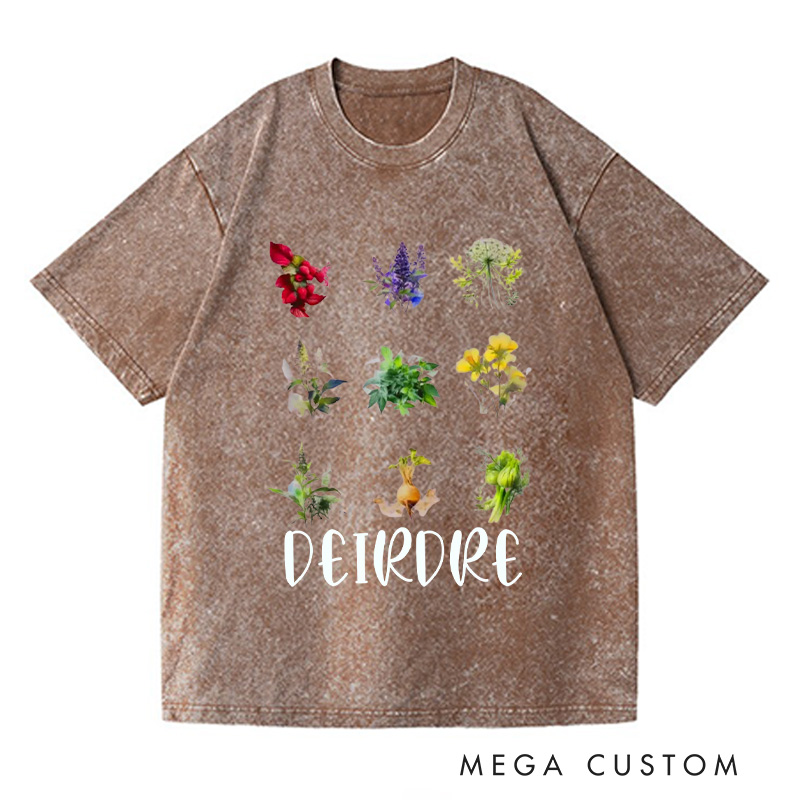 Personalized Women's Reproductive Health Herbs Washed T-Shirts Plant Lover Tee Shirt Gardening Shirt for Gardener Gift