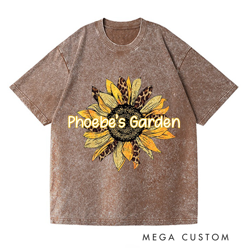 Personalized Sunflower Washed T-Shirts Women Garden Shirt Plant Lover Tee Shirt Gardening Lover Shirt for Gardener Gift