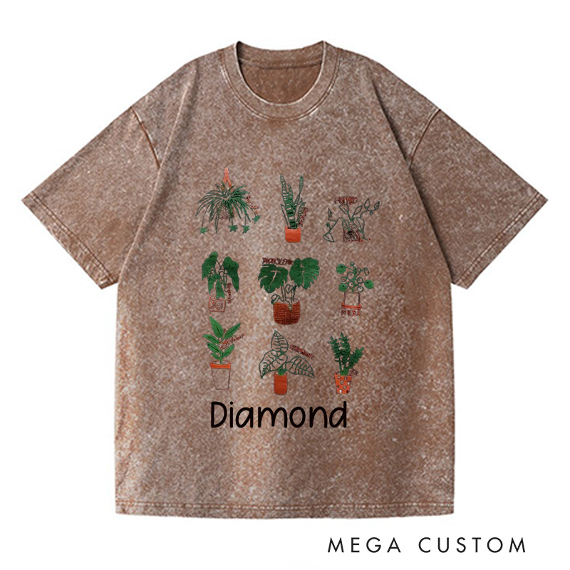 Personalized Plant Washed T-Shirts Plant Screen Printed T Shirt Plant Lover Shirt Gardening Shirt Plant Lover Gift for Gardener Shirt 