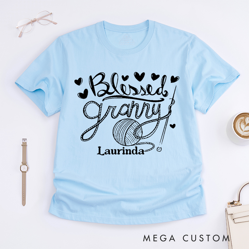 Personalized Blessed Granny Classic T-Shirts Gift for Knitting Lover knitting Mom Gift Grandma Knitting Shirt Knitter Shirt