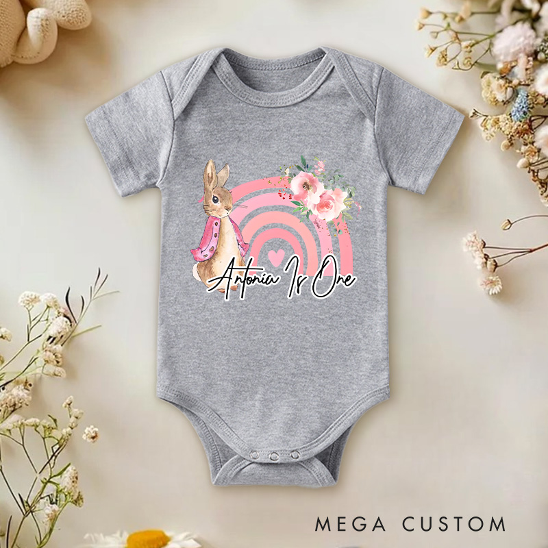 Personalized Rabbit Rainbow 1st Birthday Bodysuit Baby Onesie Funny Baby Girl Gift