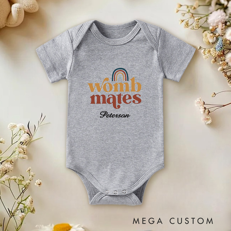 Personalized Womb Mates Cute and Fun Rainbow Design for Twins or Siblings Baby Onesie