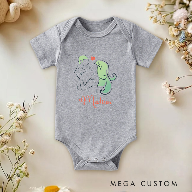 Personalized Sweet and Romantic Couple Illustration with Heart Baby Onesie