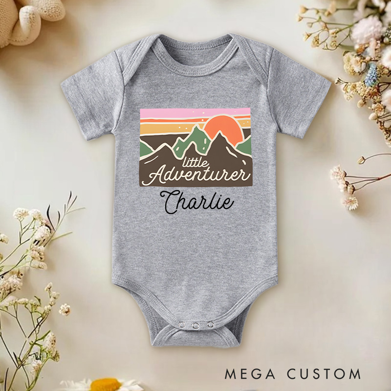 Personalized Little Adventurer Mountain Landscape Baby Onesie Gift for New Baby
