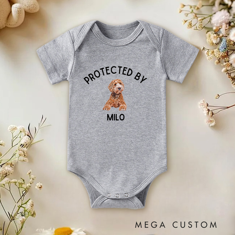 Personalized Protected by Pet Themed Family Protection Design Baby Onesie