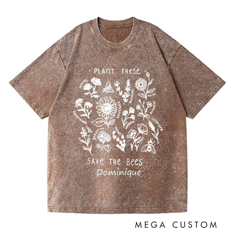 Personalized Plant These Save the Bees Washed T-Shirts Bee Lover Shirt Graphic Tee Honey Bee Shirt Gardening Lover Shirt