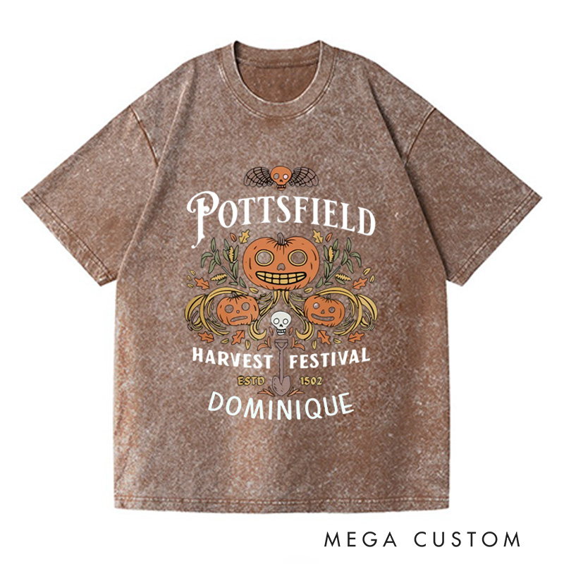 Personalized Pottsfield Harvest Festival Washed T-Shirts Autumn Harvest Shirt Vegetables Fall T-shirt Skeleton Festival Tee Gardening Lover Gift