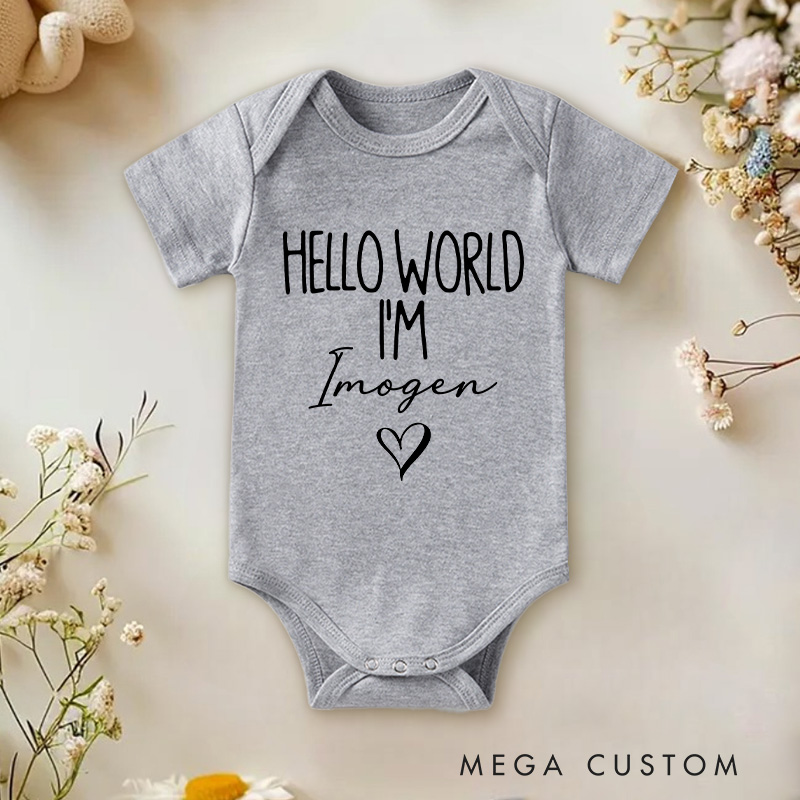 Personalized Hello World I'm Name Baby Onesie Pregnancy Announcement Gift
