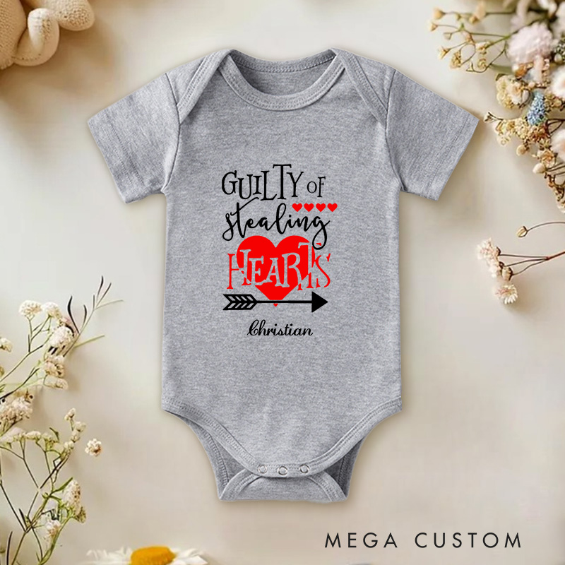 Personalized Guilty of Stealing Hearts Sweet and Cute Valentine Baby Onesie