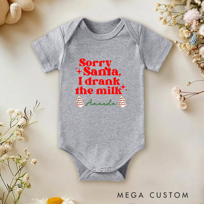 Personalized Sorry Santa I Drank the Milk Funny and Festive Christmas Baby Onesie
