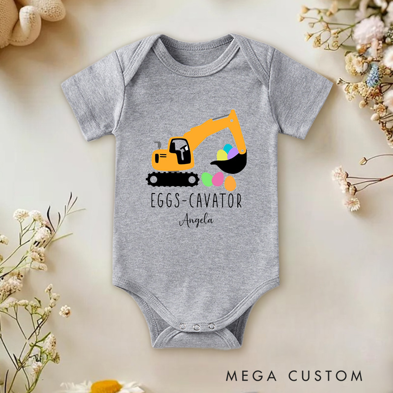 Personalized Eggs Cavator Cute Construction and Easter Themed Design for Kids Baby Onesie