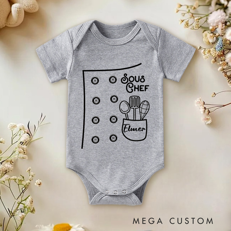 Personalized Sous Chef Kitchen Utensils Baby Onesie Gift for Baby