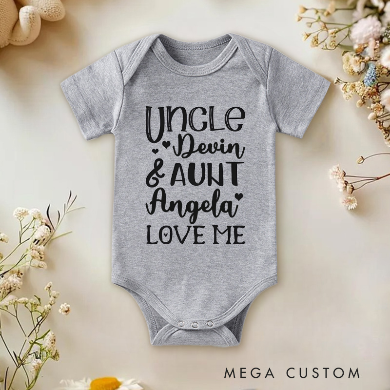 Personalized Uncle And Aunt Love Me Baby Onesie New Baby Girl Boy Gift
