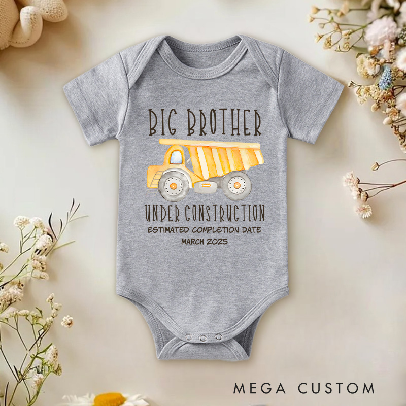Personalized Big Brother Under Construction Dump Truck Baby Onesie Funny Baby Gift