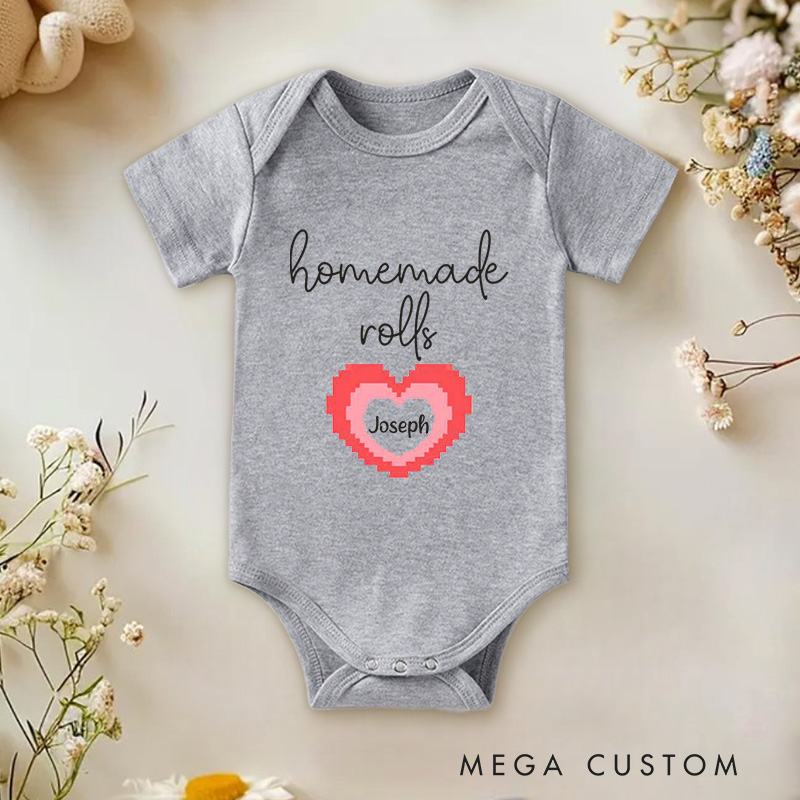 Personalized Pixel Red Heart Love Sweet and Retro Gaming Baby Onesie