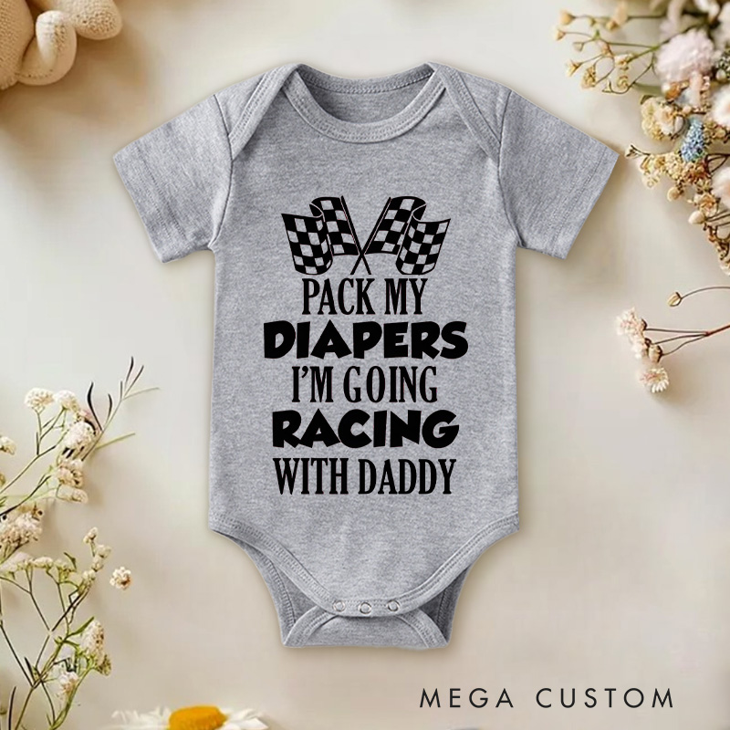 Personalized Pack My Diapers I'm Going Racing with Family Baby Onesie Baby Shower Gift