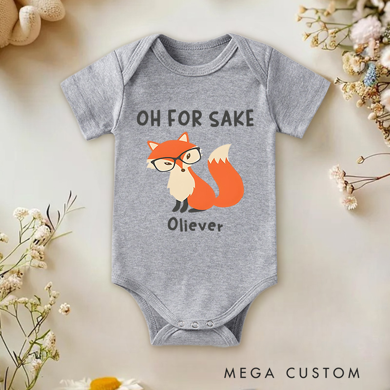 Personalized Oh for Sake Cute Fox Baby Onesie Funny Baby Gift