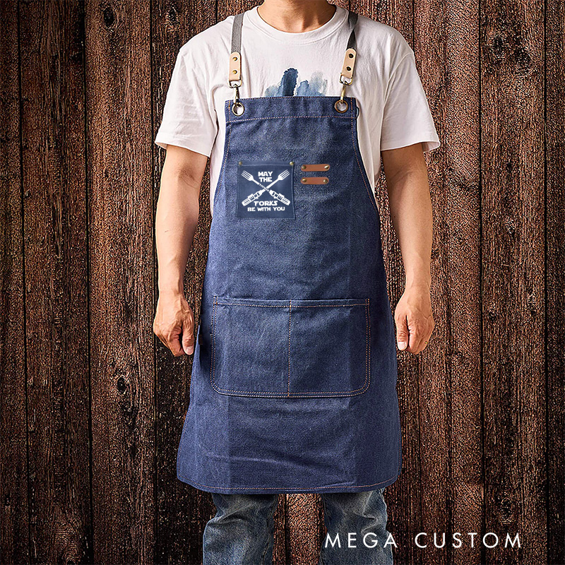 Personalized May The Forks Be With You Canvas Apron Funny Geek Workshop Apron Bartender's Apron  Barbeque Apron Chef Apron for Movie Lovers