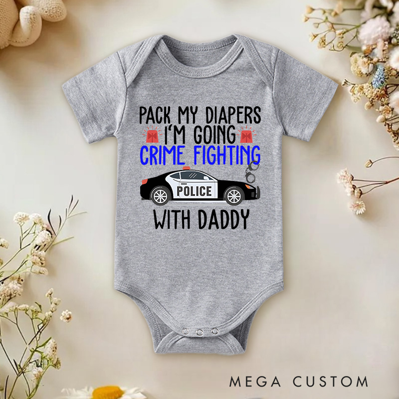 Personalized Pack My Diapers Im Going Crime Fighting with Family Baby Onesie Funny Baby Gift