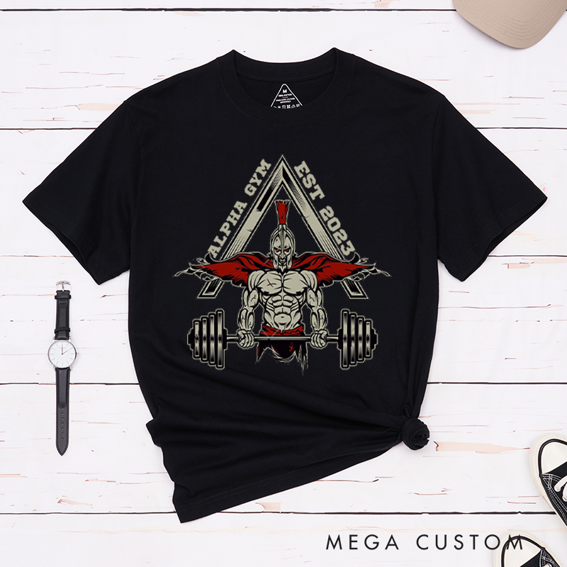 Personalized Inspirational Workout T-Shirt with Ancient Warrior and Muscle Design for Fitness Enthusiasts Bodybuilders and Gym Lovers